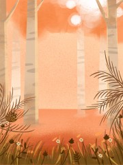 秋日唯美林间草丛美景插画背景