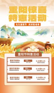 暖色渐变重阳惊喜特惠活动海报