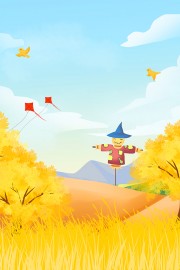 卡通风稻草人秋季风景插画背景