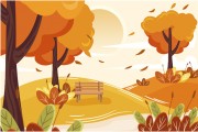秋天丰收季节森林公园风景插画