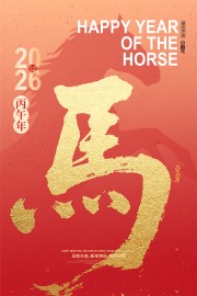 阖家团圆可爱马年新年节日海报