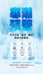 蓝色简约寒潮预警公益宣传海报