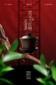 中式茶饮状元大红袍宣传海报