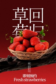 新鲜草莓水果促销海报