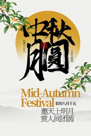 水墨风中秋赏月传统节日海报