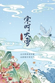 山阴镜中寒雪飞国潮风大雪节气海报
