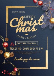 深蓝梦幻圣诞节派对邀请函海报