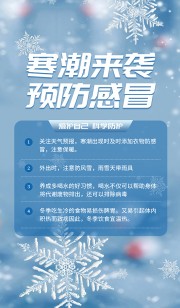 寒潮来袭预防感冒降温通知海报