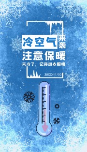 手绘清新注意保暖降温通知海报