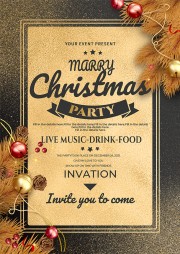 黄金色大气圣诞节邀请函图片素材