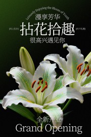 漫享芳华花店全新开业宣传海报