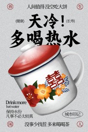 健康长寿多喝热水日常养生海报