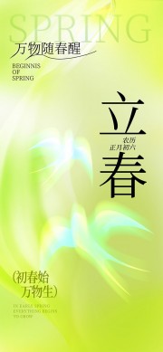 万物随春醒立春节气绿色质感海报