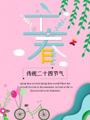 粉色小清新立春时节传统节气海报