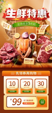 今日上新鲜肉促销海报