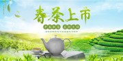 茶园蓝天背景早春新茶大促展板