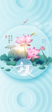 创意荷花荷叶立夏节气手机端广告