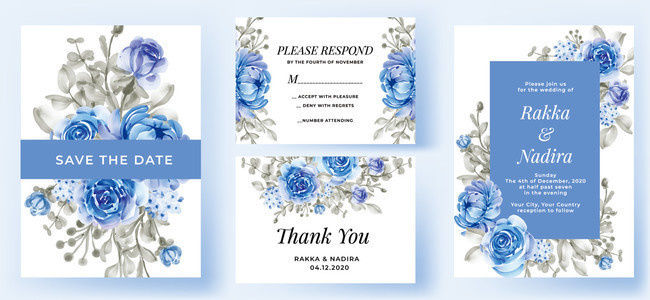 蓝色花纹花卉卡片矢量