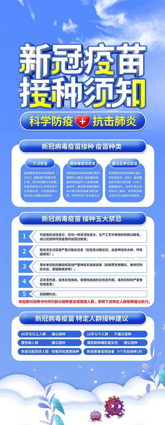 蓝色新冠疫苗接种须知展架