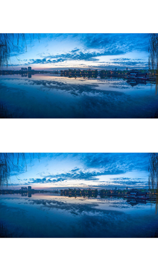 蓝色调大明湖风景图