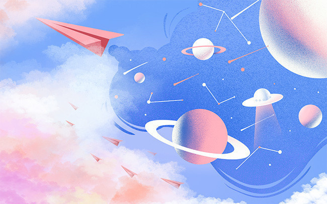梦幻飞机星球卡通背景素材