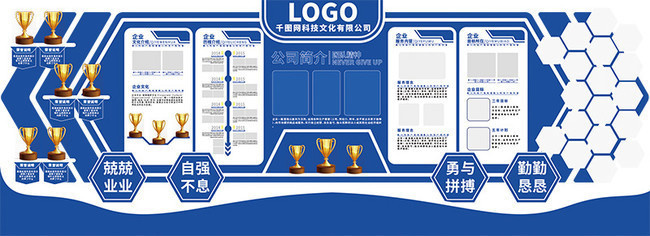 蓝色企业文化文化墙图片