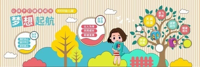 卡通彩色幼儿园文化墙宣传栏