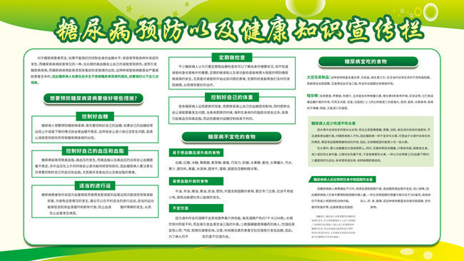 糖尿病预防健康知识绿色风格宣传栏图片