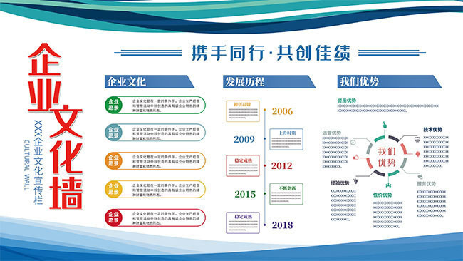 蓝色企业文化墙图片模板