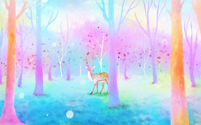 水彩森林麋鹿壁画图片素材