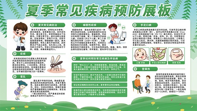 夏季常见疾病预防社区健康科普宣传栏图片