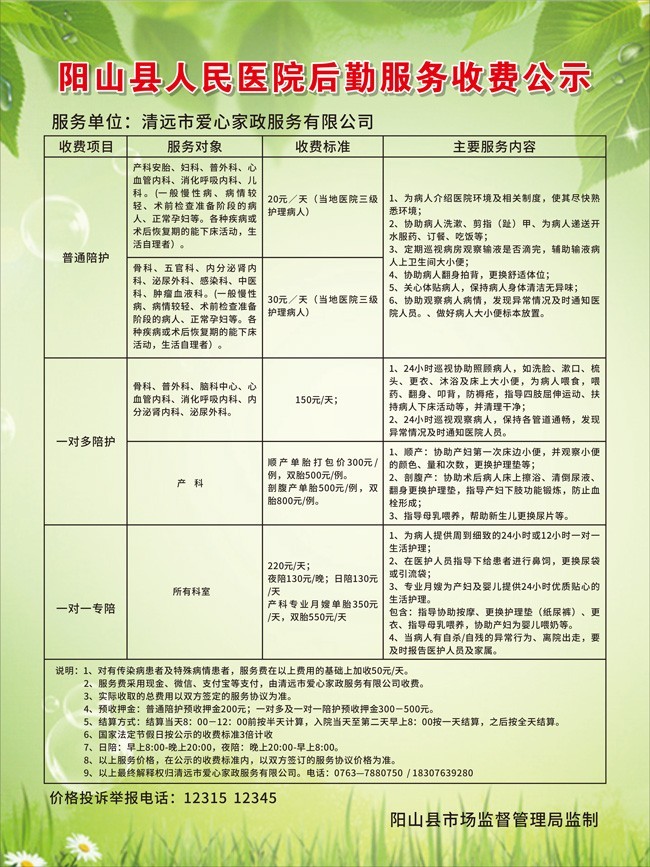 医院后勤服务收费公示栏图片