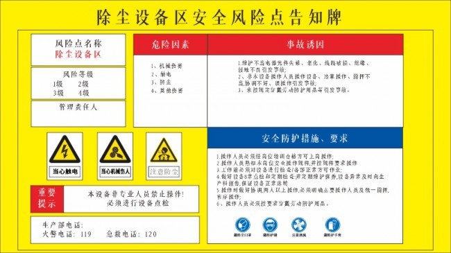 防尘设备区风险点告知牌图片