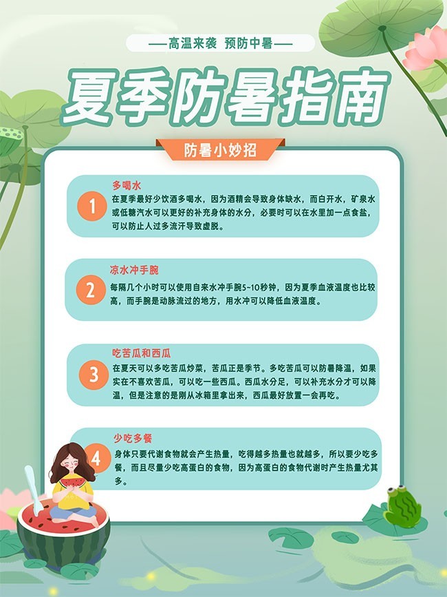 手绘清新夏季防暑指南海报