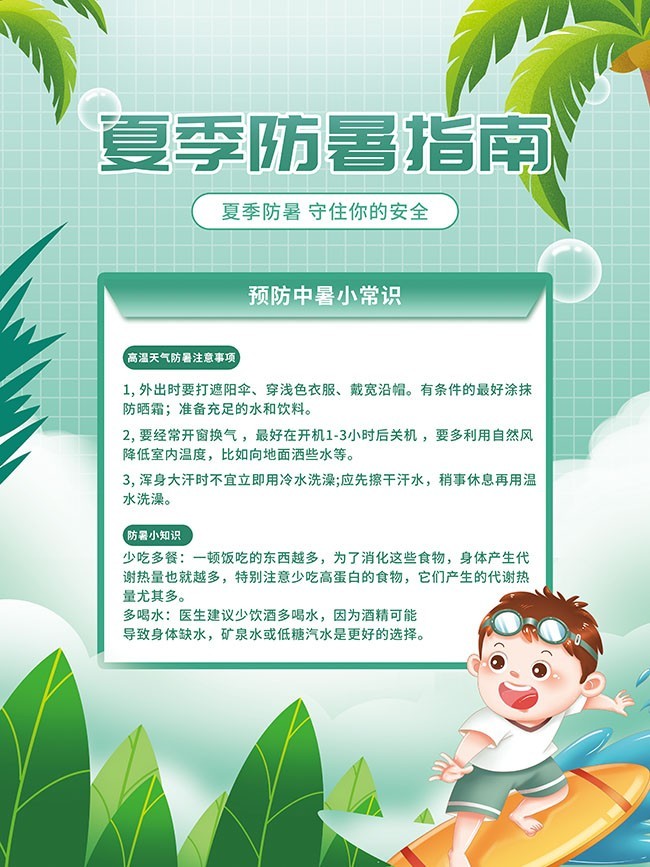 小清新夏季高温防暑海报