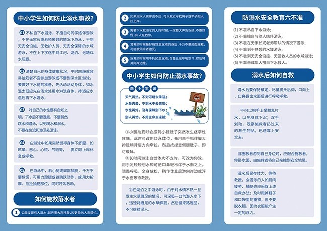 夏季学生预防溺水安全知识宣传三折页图片