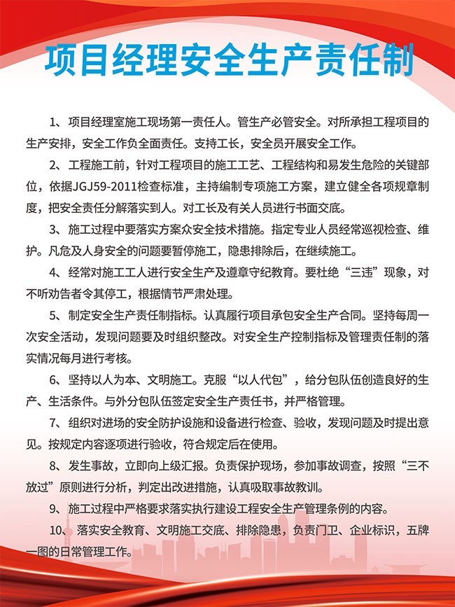 简约项目经理安全生产责任制度牌图片