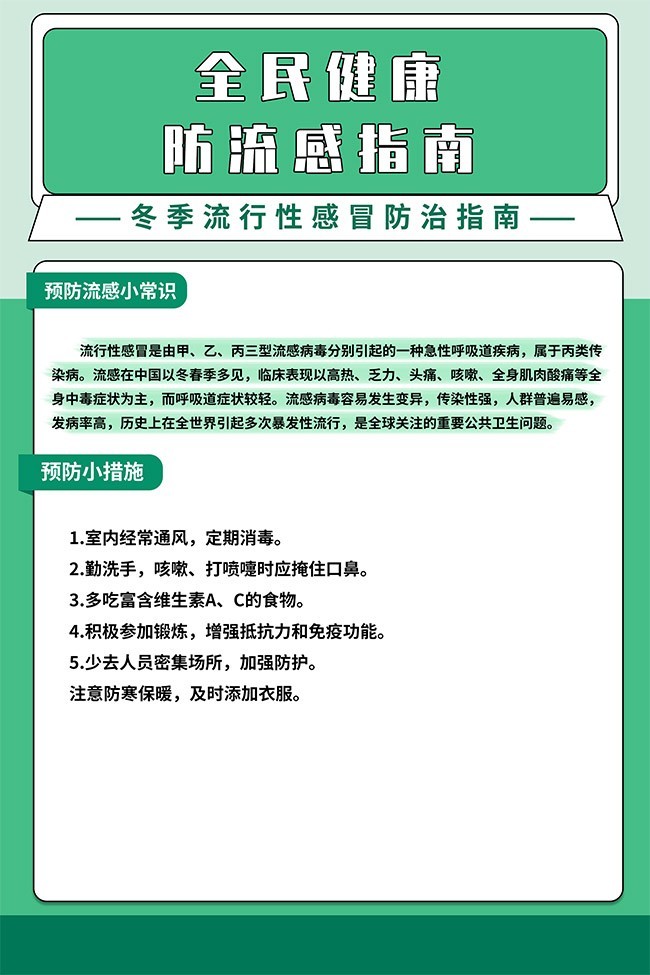 绿色全民健康防流感指南海报