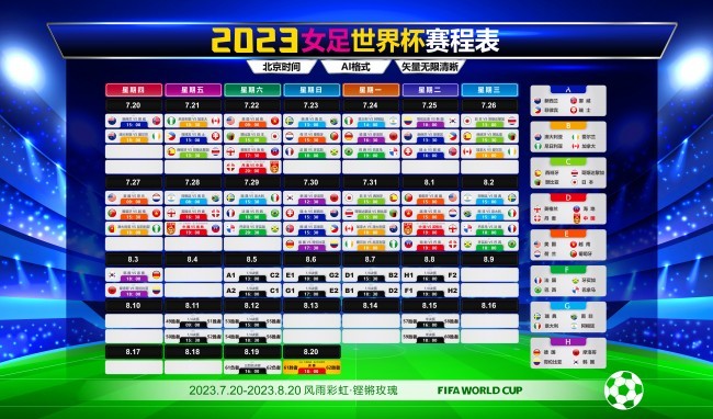 2023女足世界杯电视直播表图片