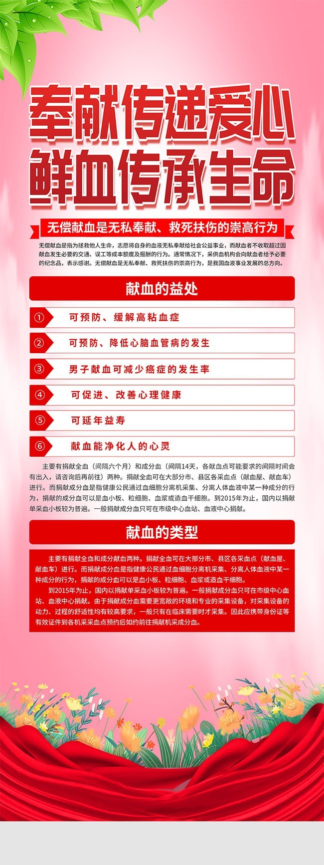 无偿献血科普知识宣传展架图片素材