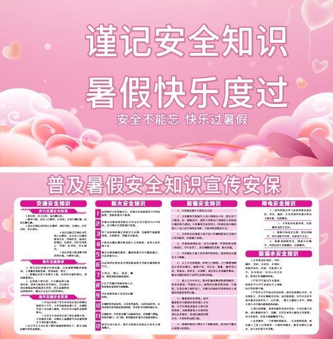 粉色暑假安全知识宣传栏