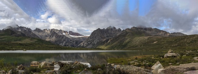 宽幅川西姊妹湖风景图片