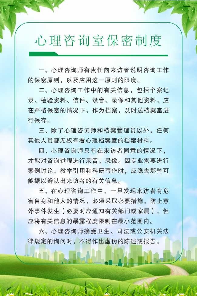 心理咨询室保密制度展板图片下载