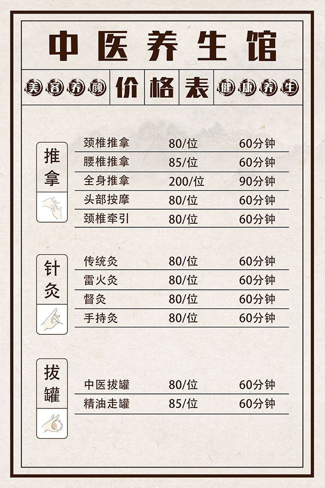 中医养生馆价目表图片素材