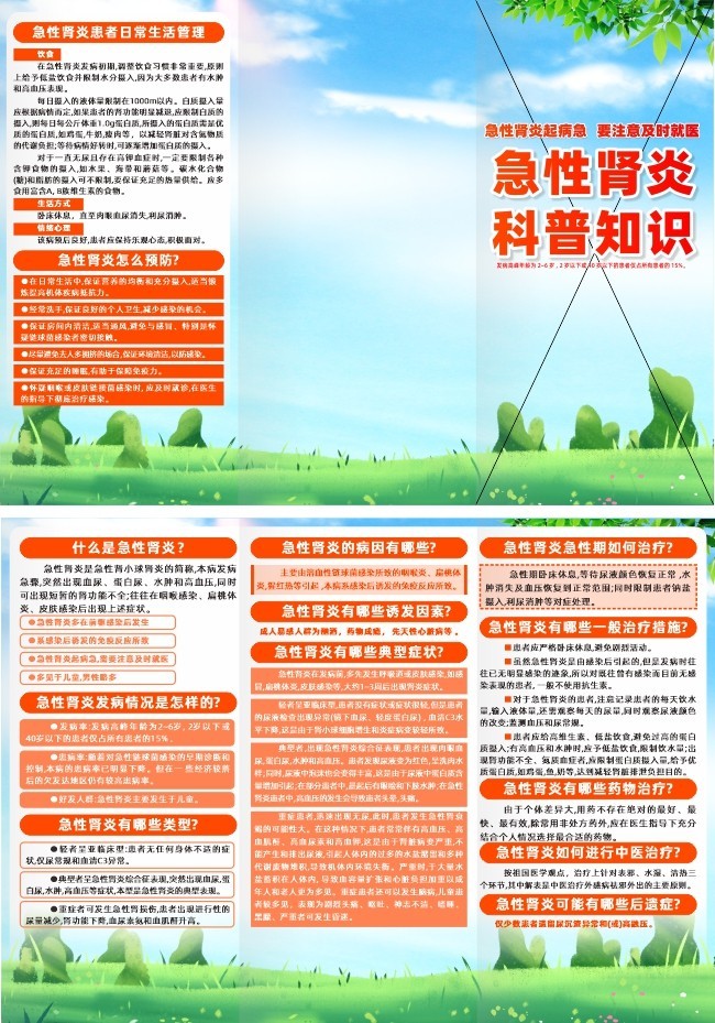 急性肾炎科普医疗知识宣传三折页图片下载