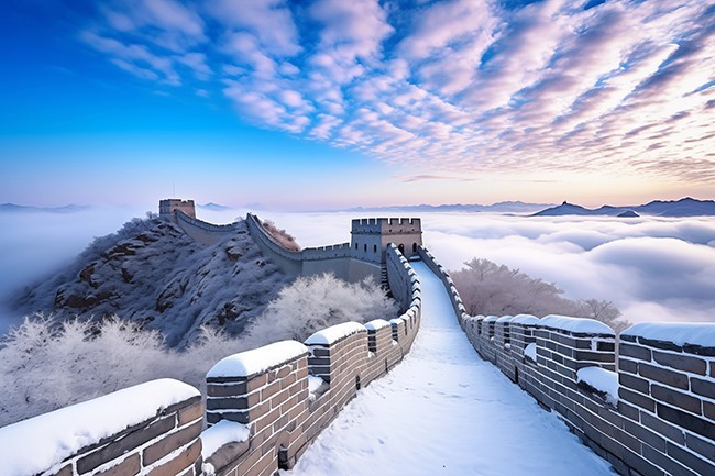 长城冬雪云海美景图