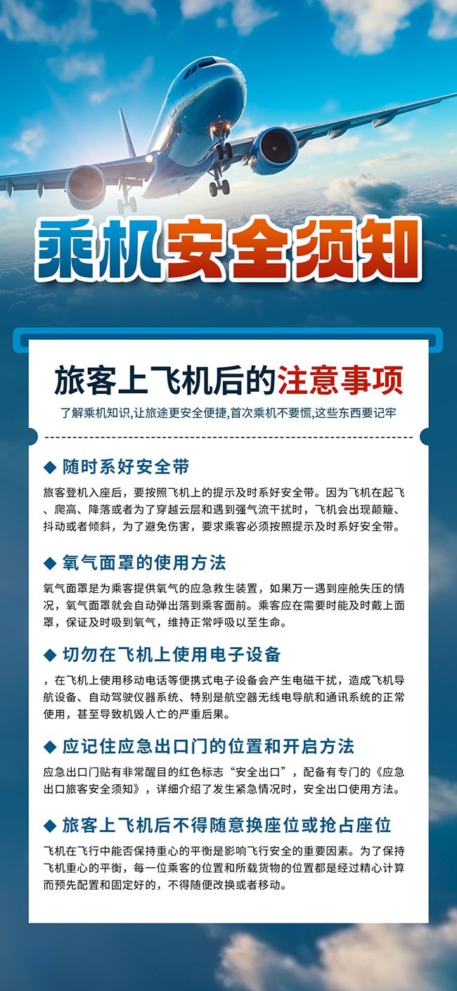 飞机温馨提示乘机安全须知科普海报图片