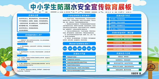 中小学生防溺水安全教育展板图片素材