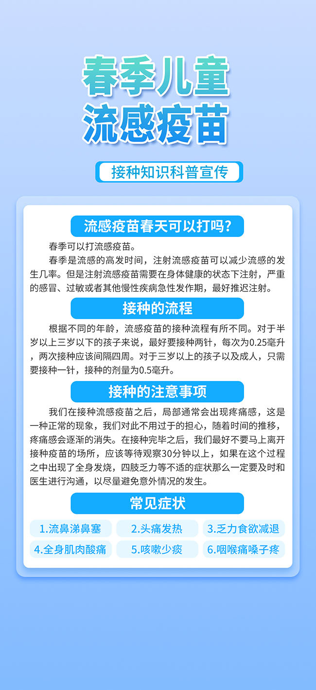 春季儿童流感疫苗接种科普海报