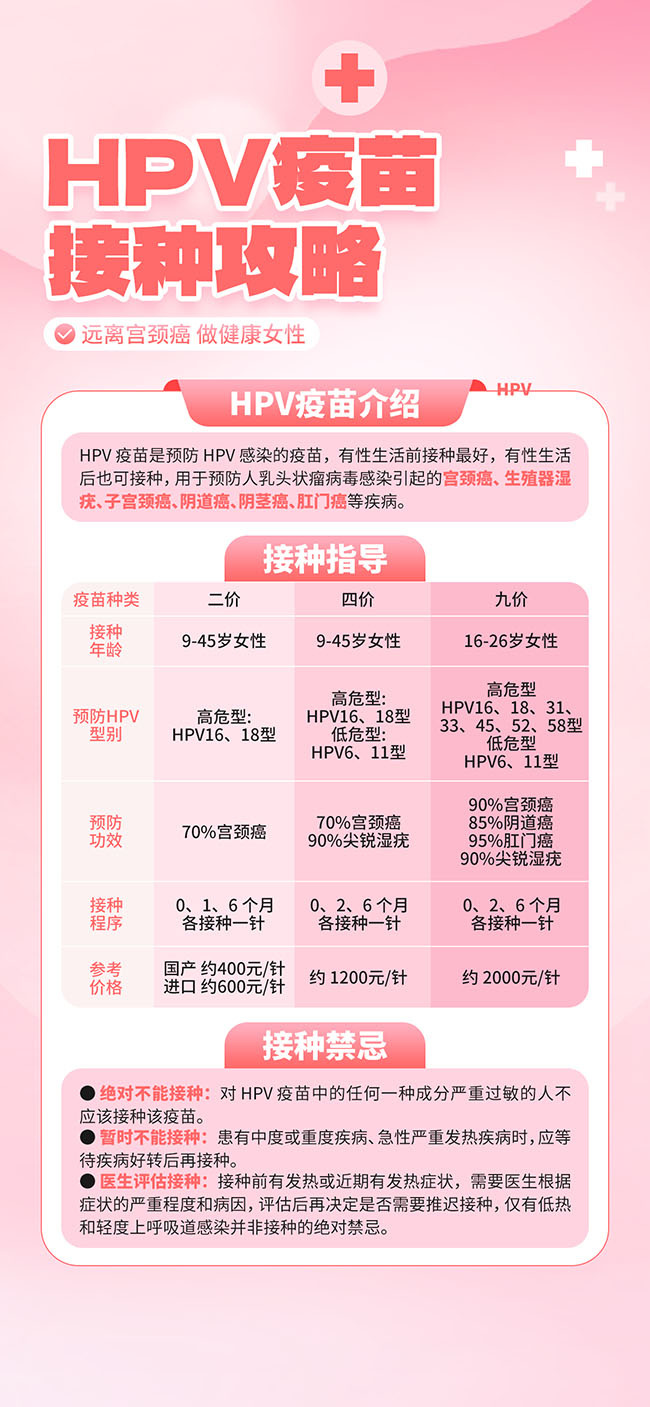 粉色HPV疫苗接种攻略海报